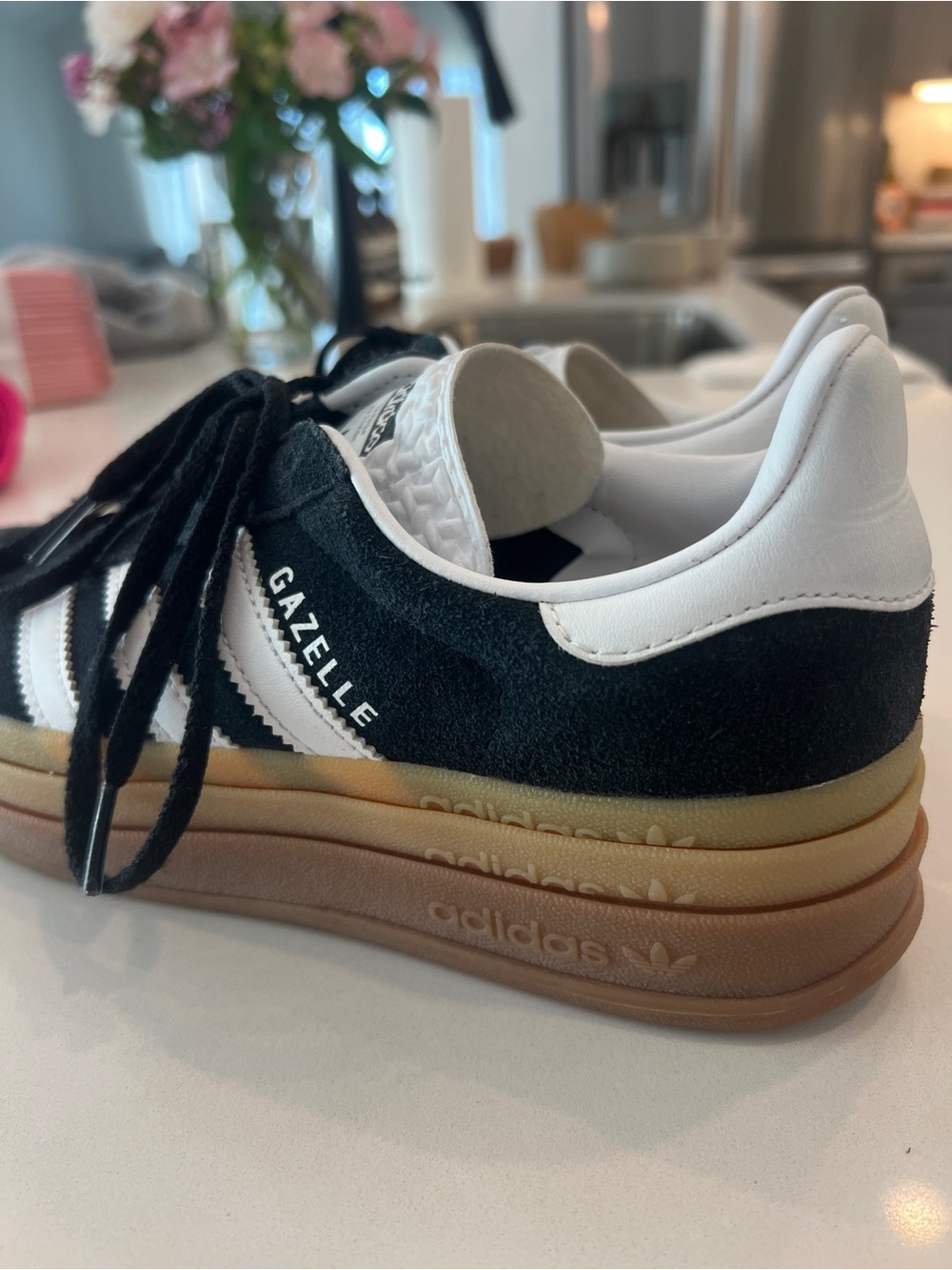 adidas Gazelle Women's Black Suede Sneakers with White Stripes - Picture 2 of 3